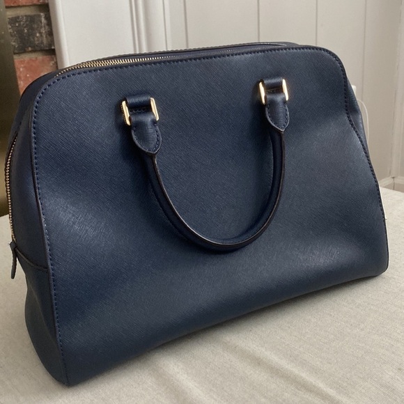 Michael Kors Navy Blue Coated Leather Satchel Handled Crossbody - Picture 3 of 11